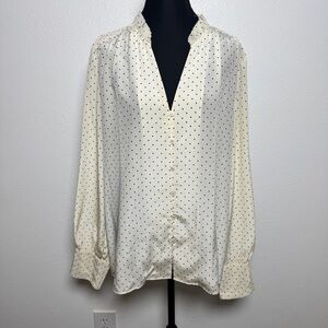 J.Crew 100% Silk Black and Cream Polka Dot Blouse XL